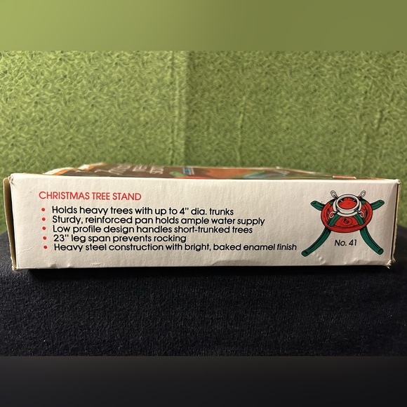 Vintage Christmas Tree Stand Metal Red and Green With Box Complete Handy Things - Picture 2 of 5